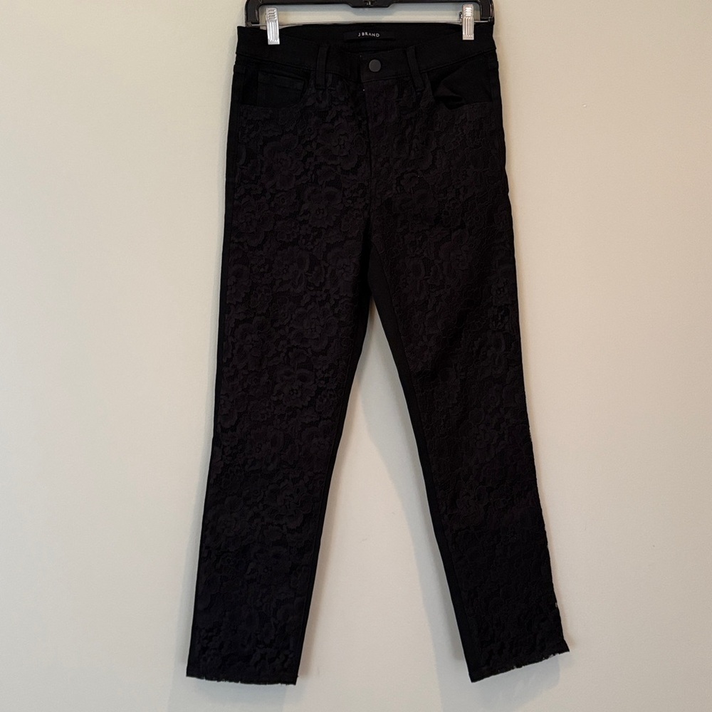 J Brand front lace panel high rise ruby black jean straight leg